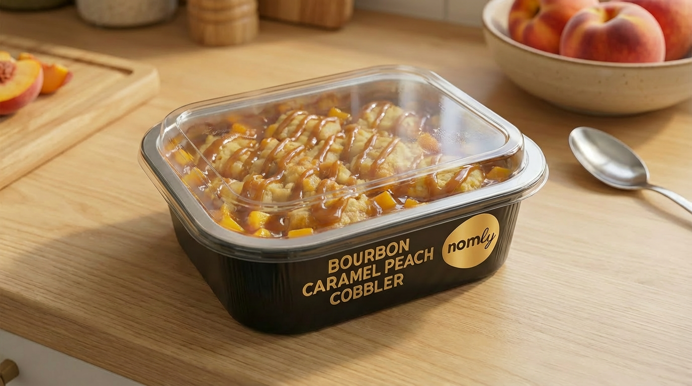 Bourbon Caramel Peach Cobbler